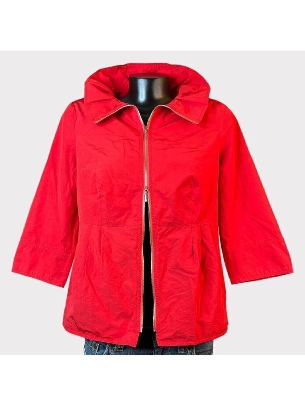 Doncaster Womens 8 Red 3/4 Sleeve Jacket w/ Offset Zipper Pop Up Collar Pockets